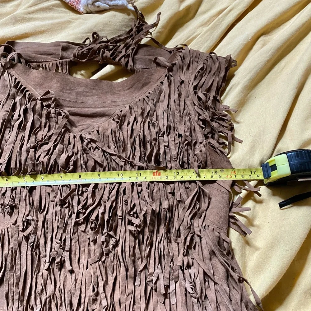 All Saints leather suede fringe flapper dress S XS UK10 2/4US brown gogo western - Picture 5 of 11